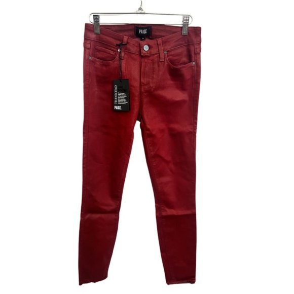 Paige Verdugo Luxe Coating Ankle Jeans Red - Looks like Leather! - Picture 2 of 9